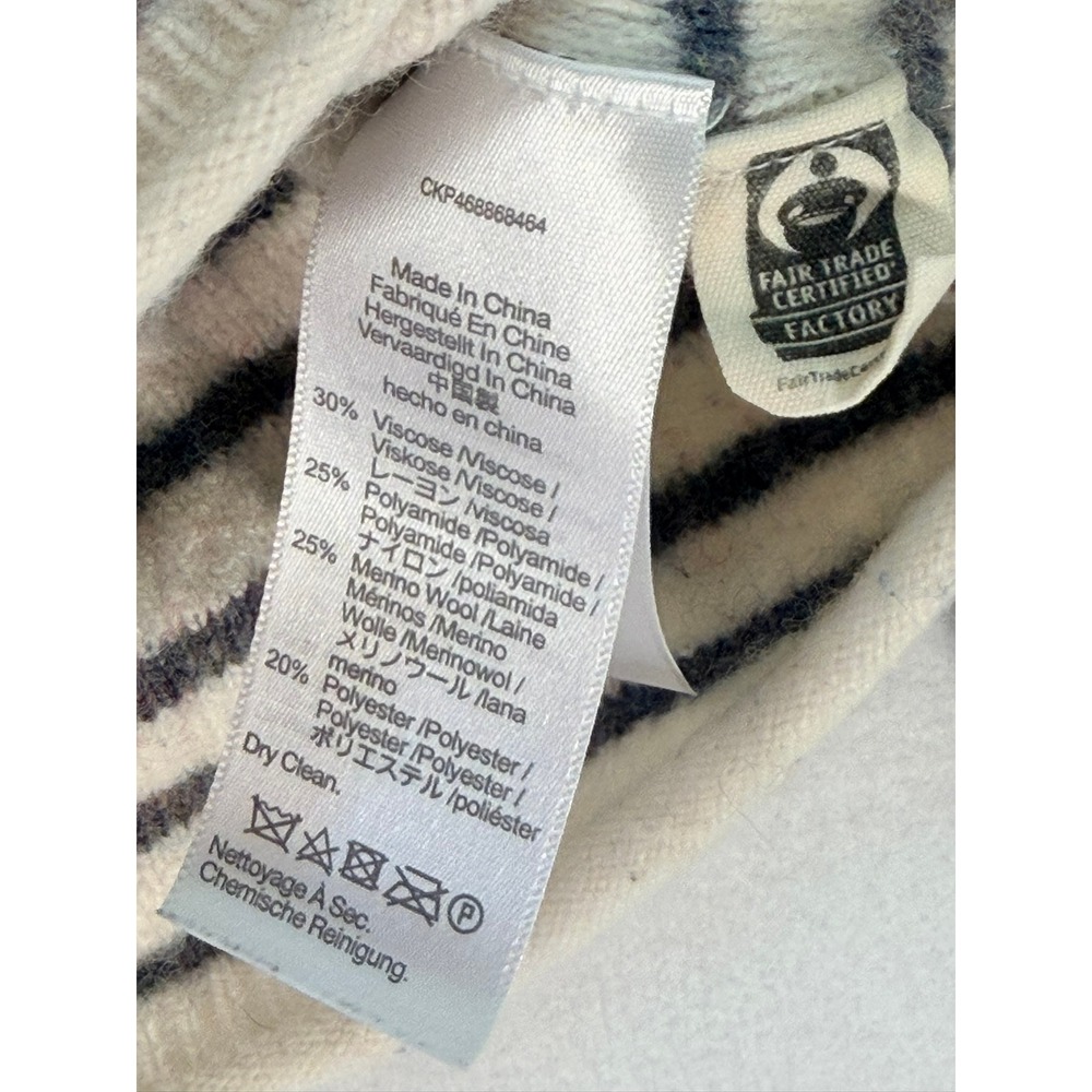 Madewell Striped Mockneck Merino Wool Blend Sweater Cream Charcoal Grey Womens M - Picture 4 of 12